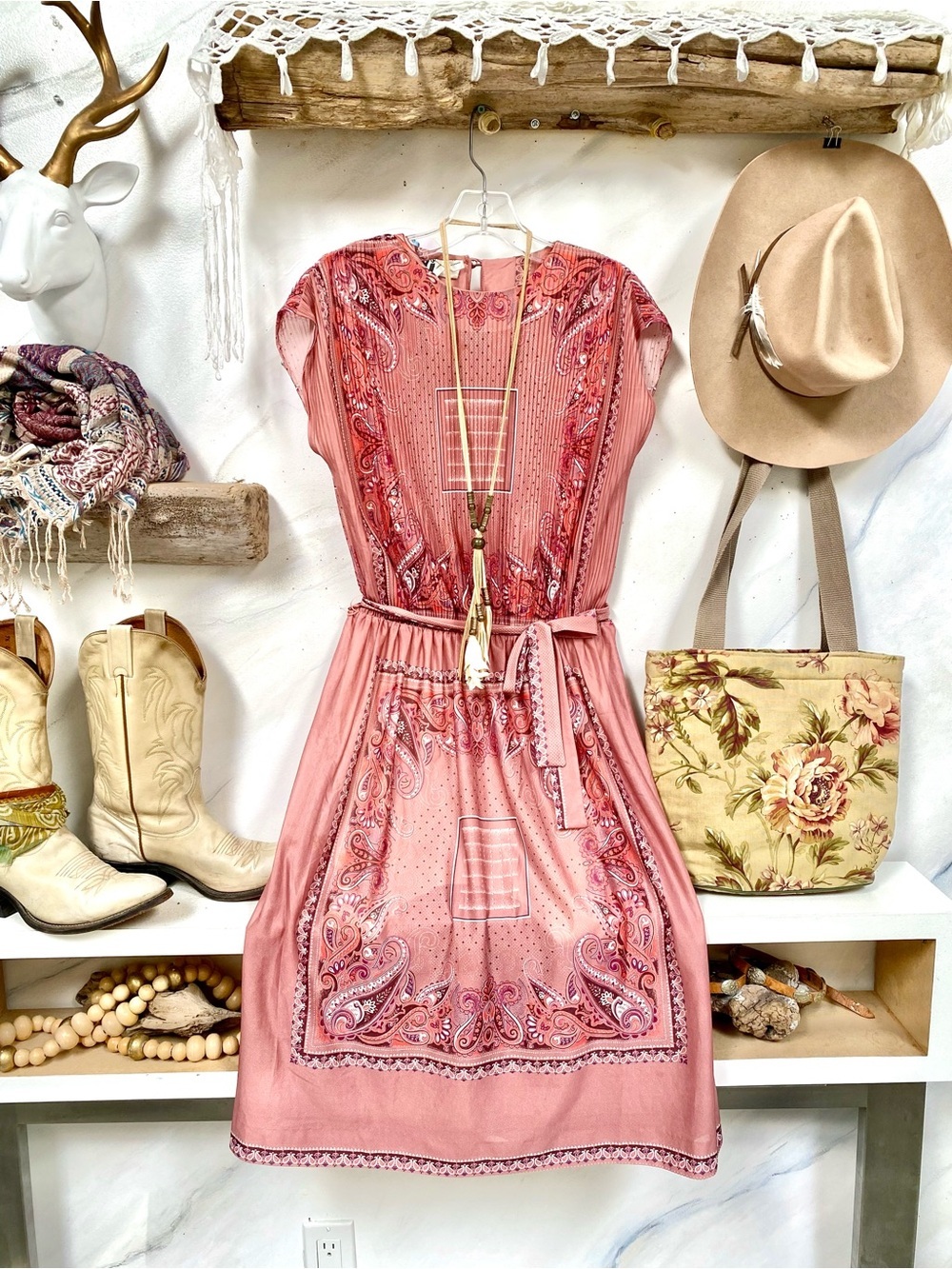 Made in Canada boho paisley dress w hippy shabby chic cottagecore vibe